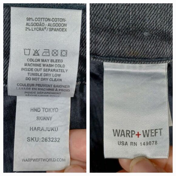 Warp+Weft ORD HND Tokyo Skinny Harajuku Stretch Distressed Jeans Men's Sz 35x32 - Picture 8 of 13